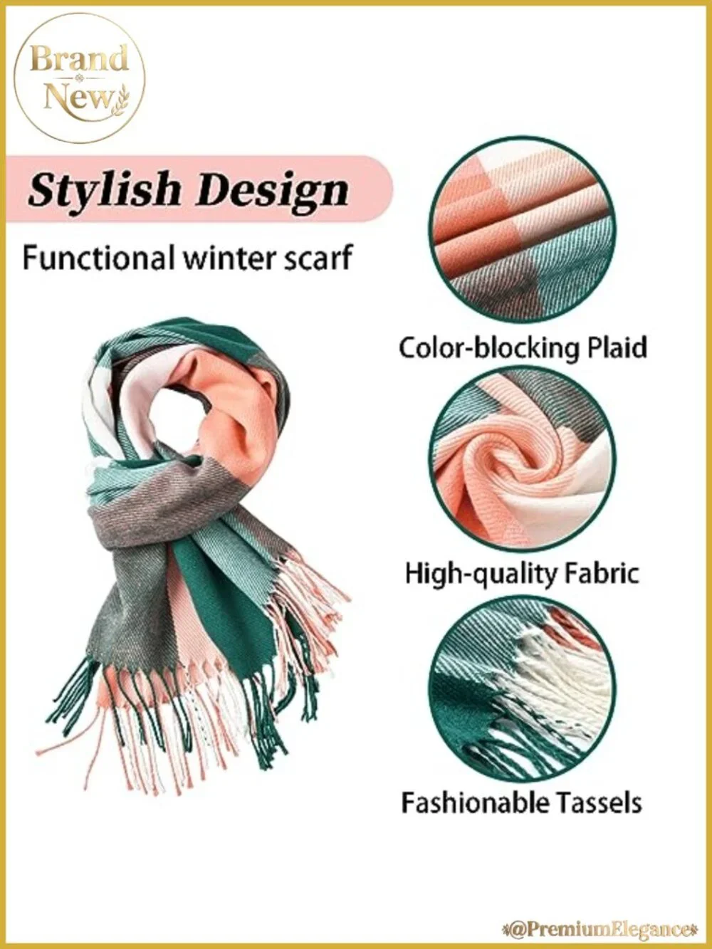 Oversized Plaid Winter Scarf Soft Warm Shawl Wrap Tassel Trim Women